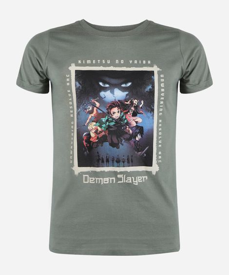 camiseta juvenil de algodão manga curta demon slayer verde