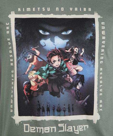 camiseta juvenil de algodão manga curta demon slayer verde
