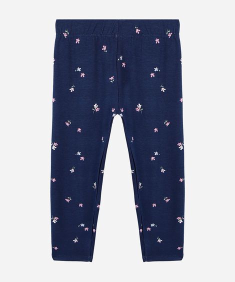 calça legging infantil de algodão floral azul