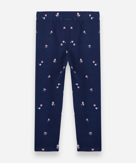calça legging infantil de algodão floral azul