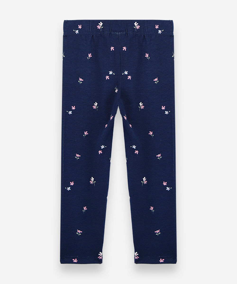 calça legging infantil de algodão floral azul