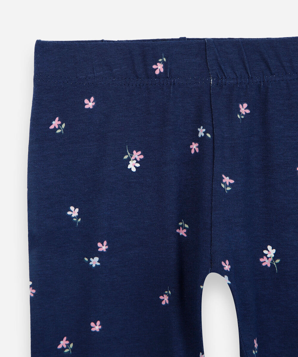 calça legging infantil de algodão floral azul