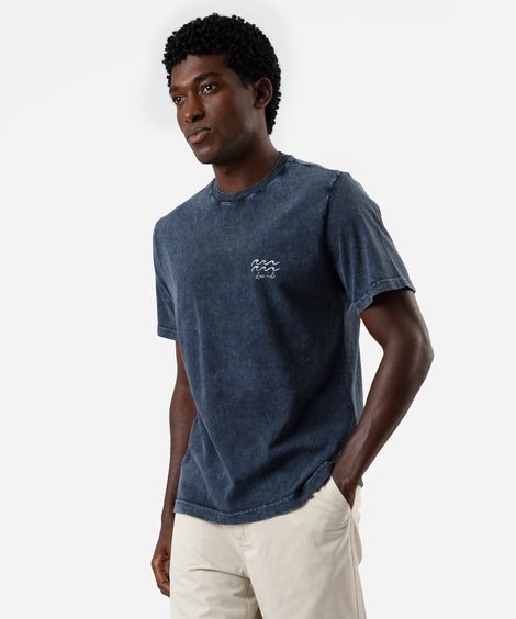 camiseta masculina de algodão manga curta marmorizada azul