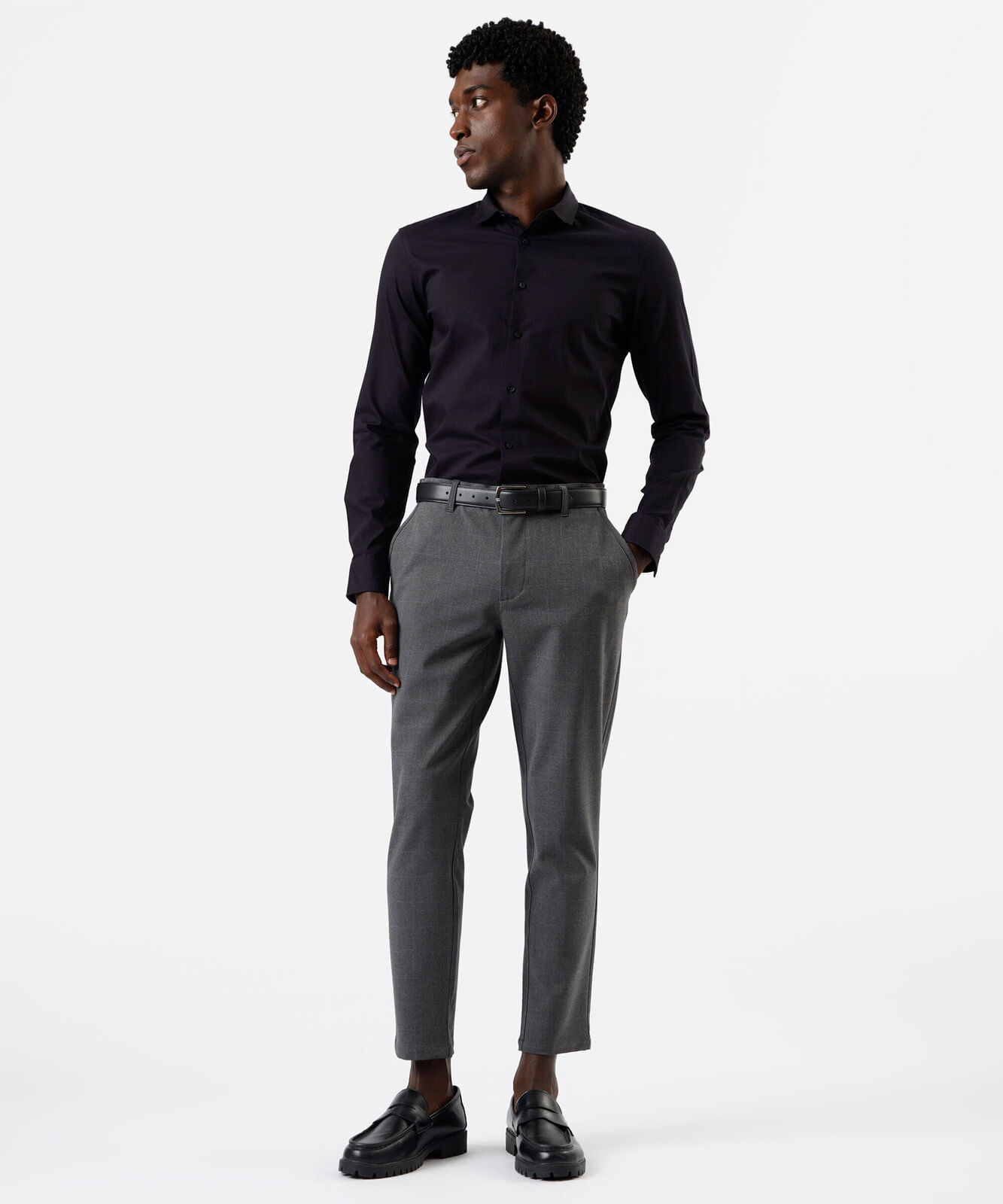 camisa manga longa slim fit algodão preta