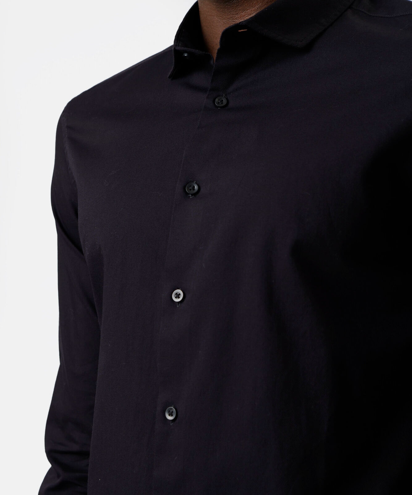 camisa manga longa slim fit algodão preta