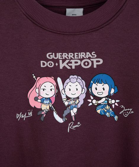 moletom balonê infantil guerreiras do kpop vinho