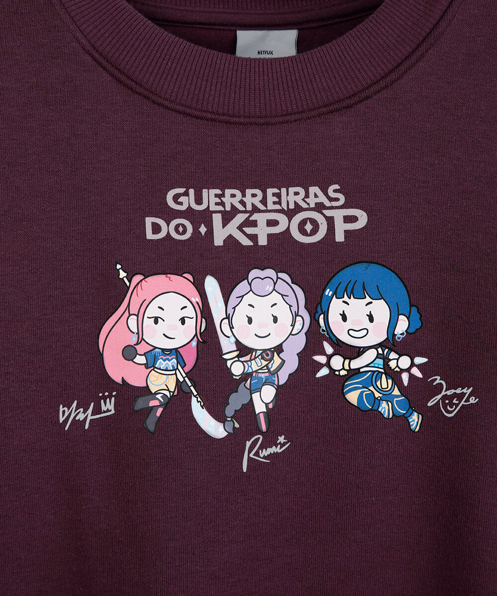 moletom balonê infantil guerreiras do kpop vinho