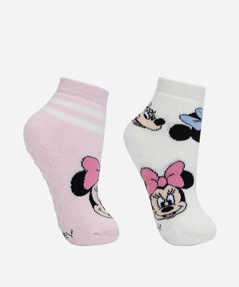 kit de 2 meias infantis cano médio minnie rosa