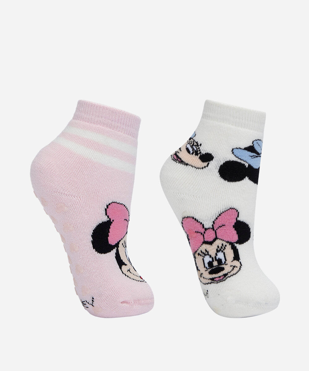 kit de 2 meias infantis cano médio minnie rosa