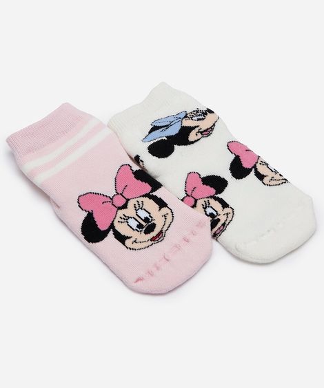 kit de 2 meias infantis cano médio minnie rosa