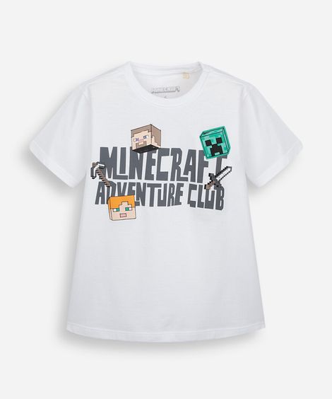 camiseta infantil de algodão minecraft off white
