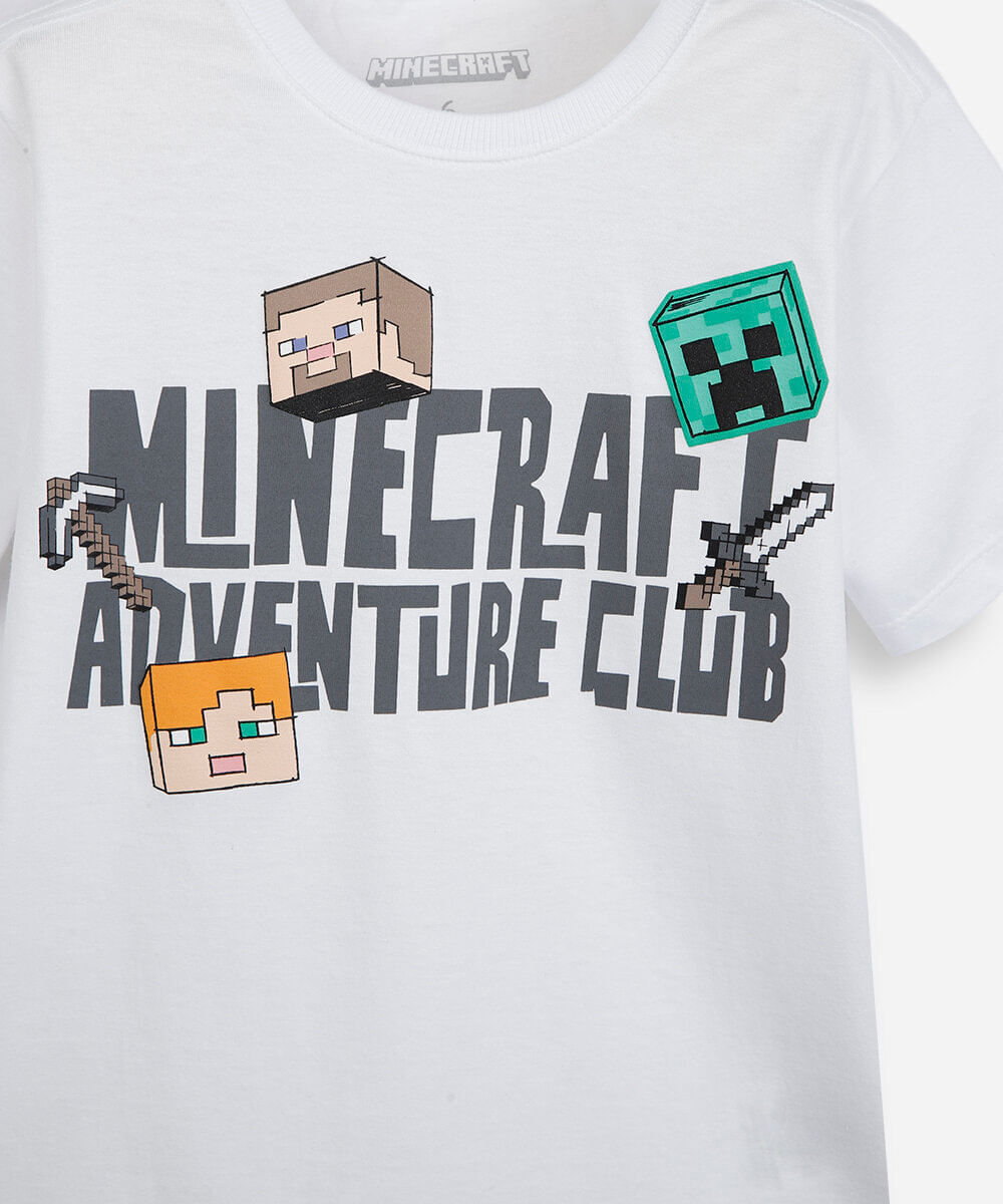 camiseta infantil de algodão minecraft off white