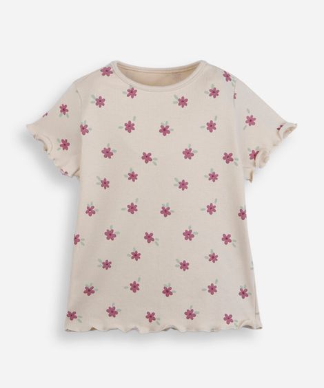blusa infantil canelada floral bege