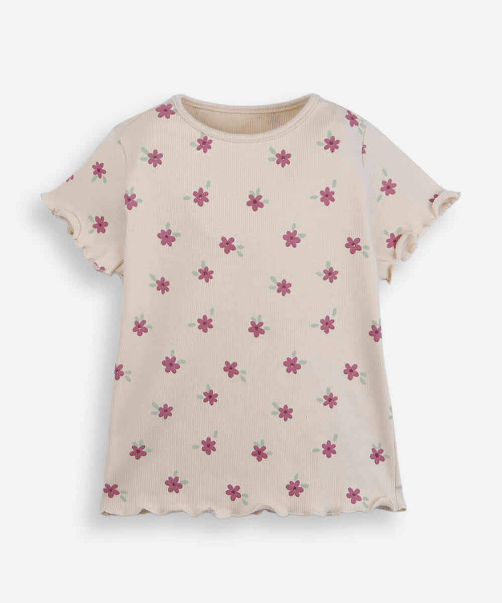 blusa infantil canelada floral bege