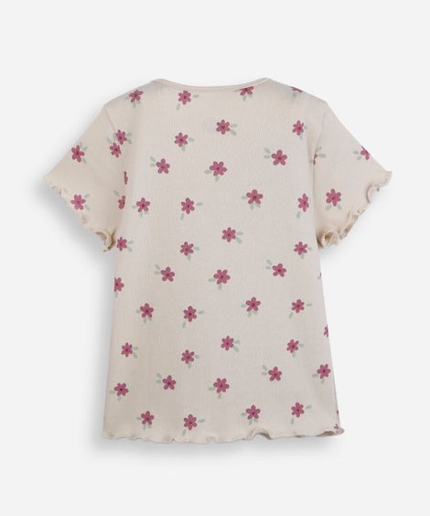 blusa infantil canelada floral bege