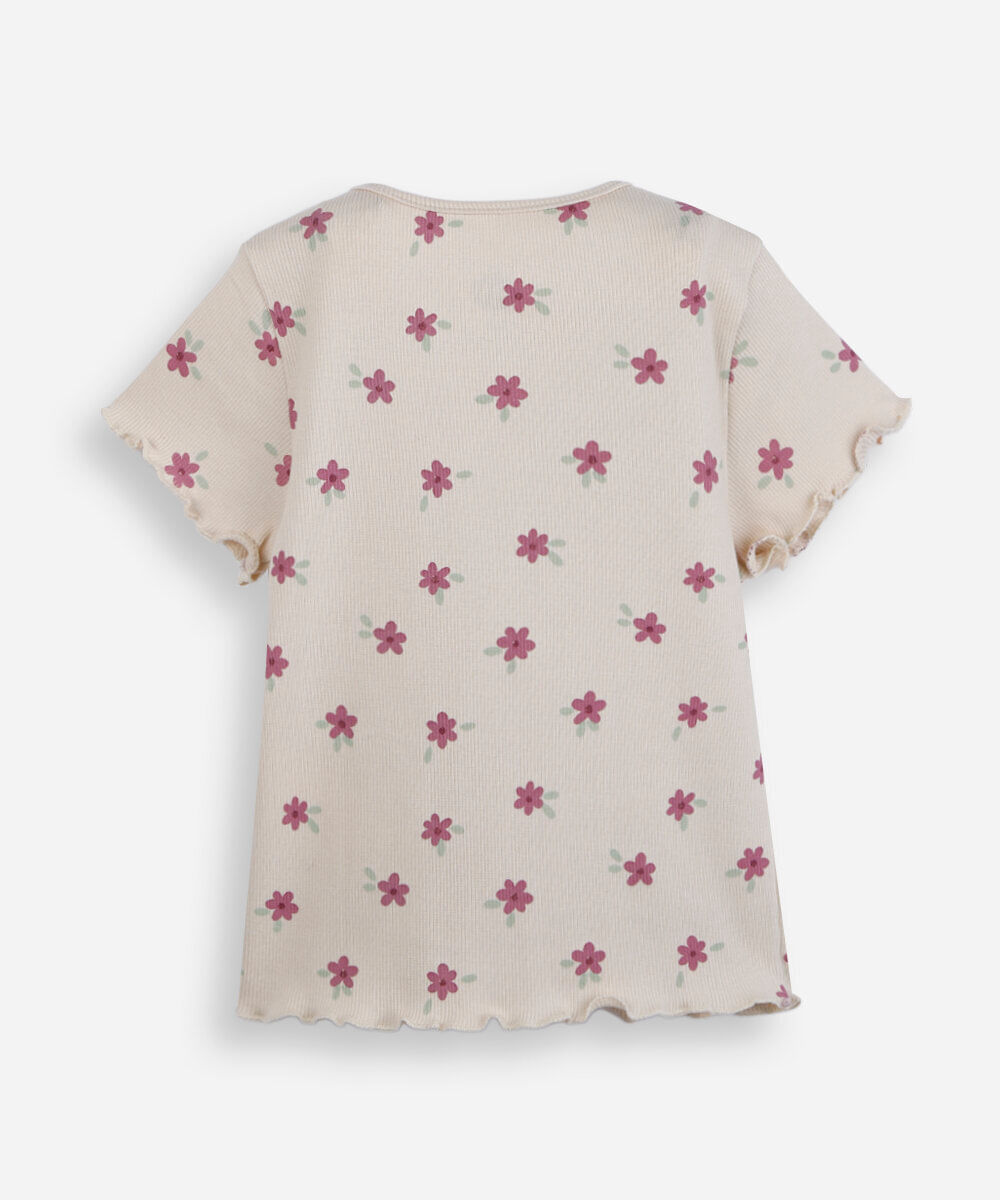 blusa infantil canelada floral bege