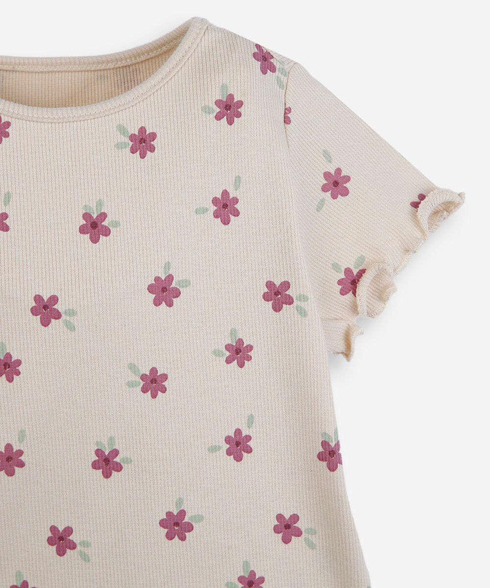 blusa infantil canelada floral bege
