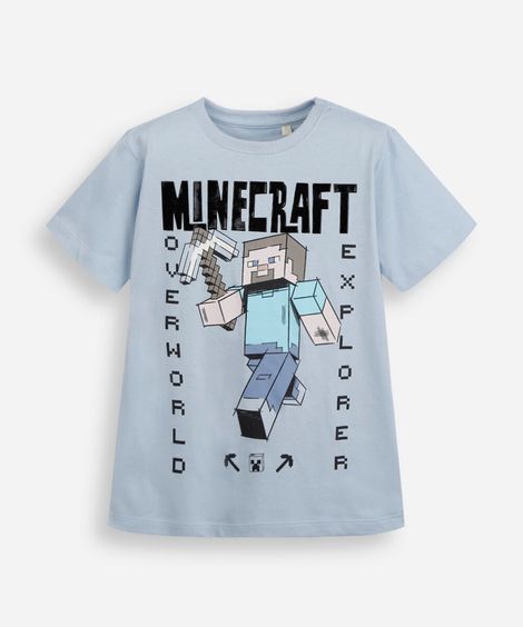 camiseta infantil de algodão minecraft azul