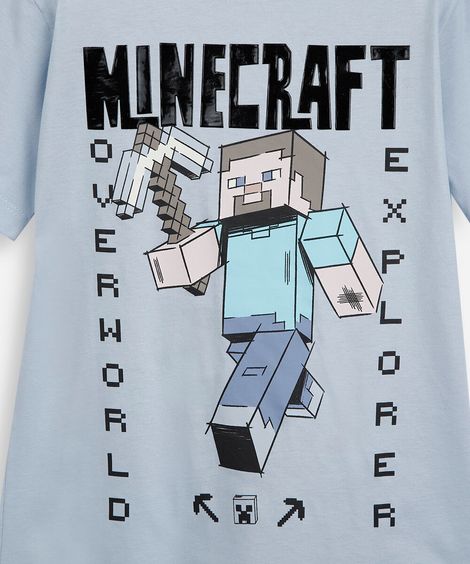 camiseta infantil de algodão minecraft azul