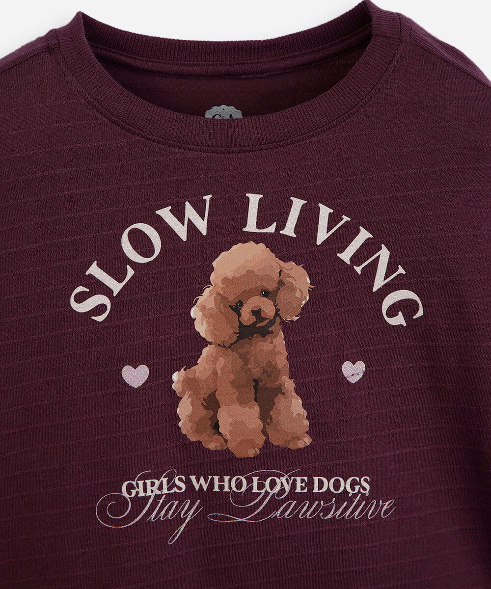 blusa infantil de algodão estampada vinho