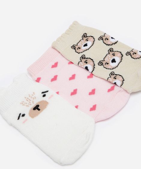 kit de 3 meias infantis estampadas - multicor