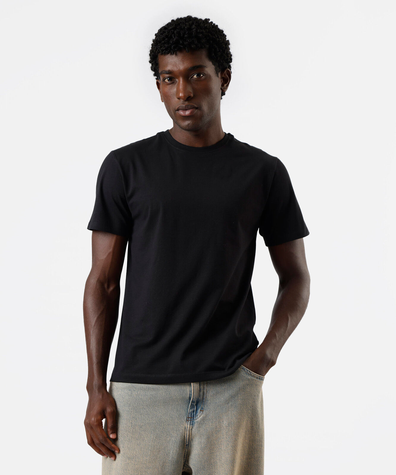 camiseta slim masculina de algodão preta
