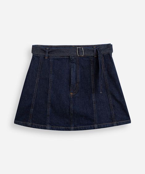 saia jeans infantil de algodão com cinto azul