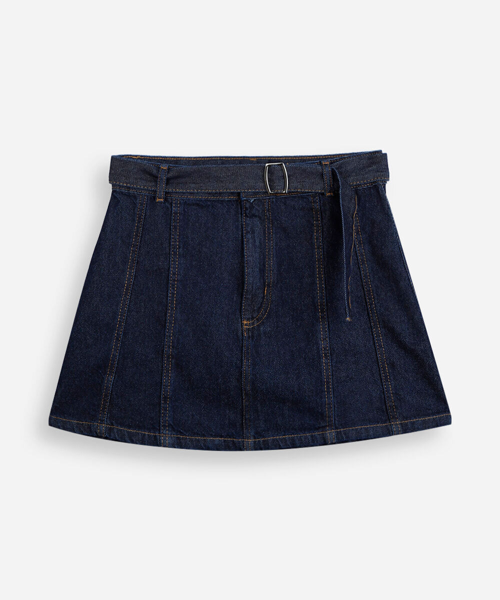 saia jeans infantil de algodão com cinto azul