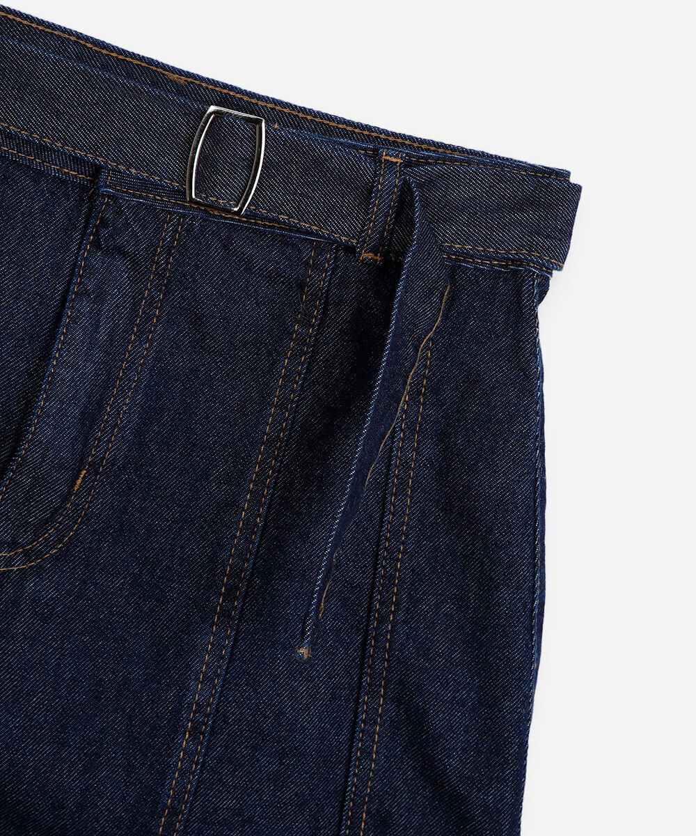 saia jeans infantil de algodão com cinto azul
