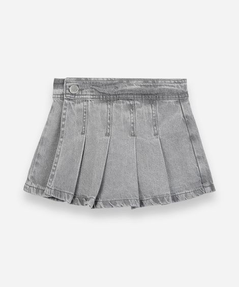 short saia infantil jeans com pregas cinza