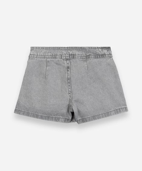 short saia infantil jeans com pregas cinza