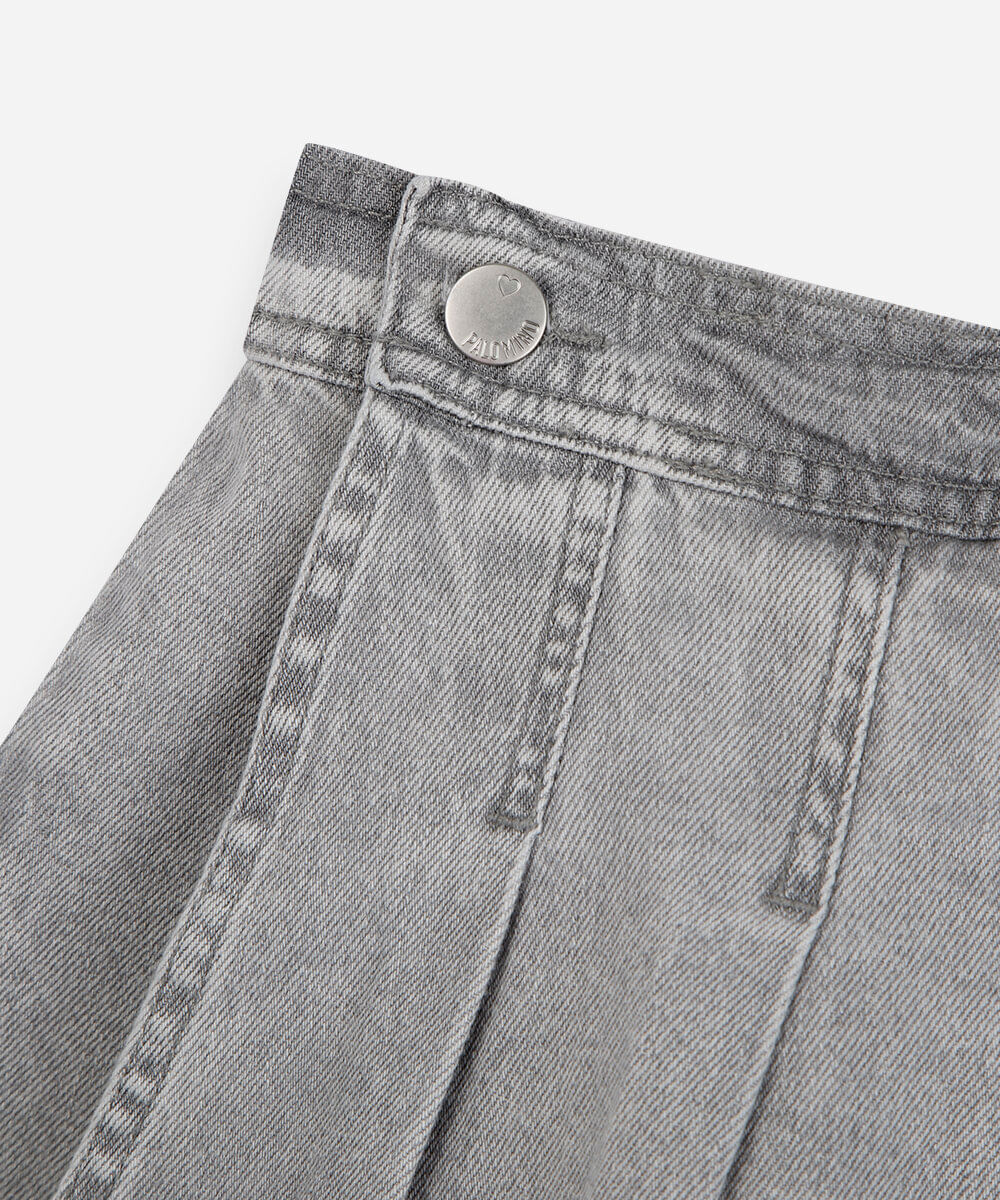 short saia infantil jeans com pregas cinza
