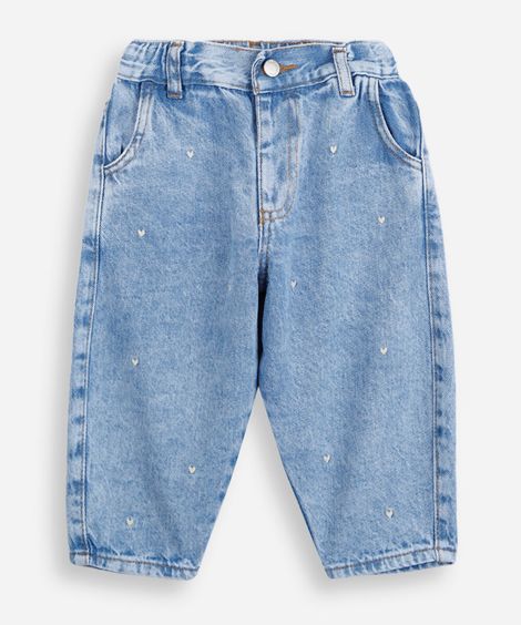calça clochard infantil de algodão com bordados azul