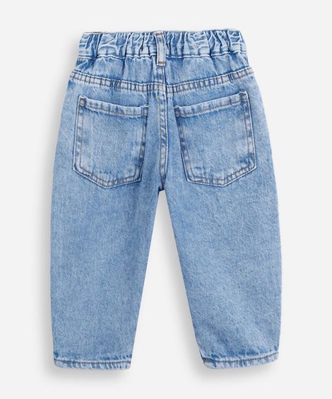 calça clochard infantil de algodão com bordados azul