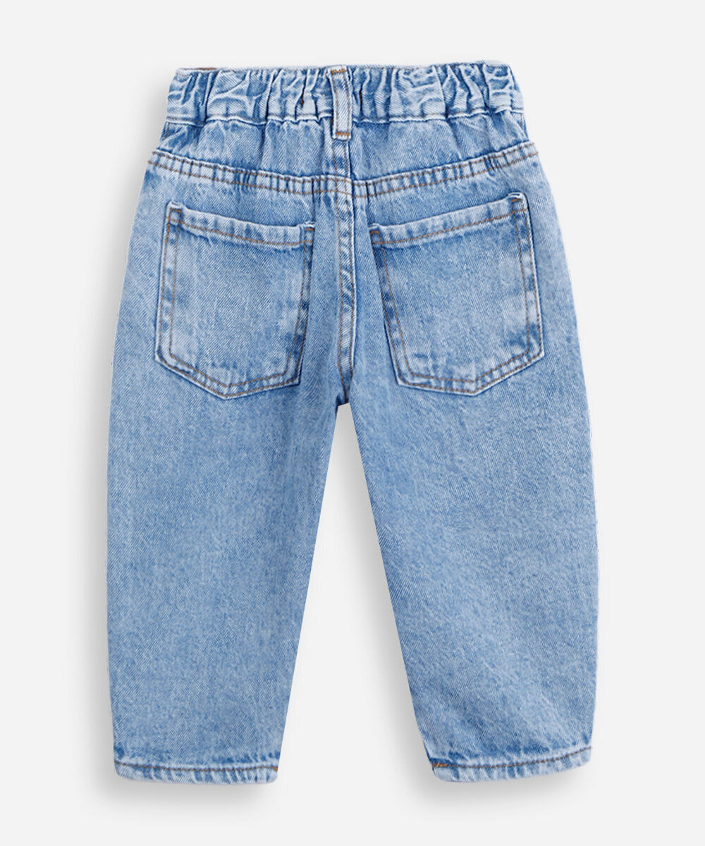 calça clochard infantil de algodão com bordados azul