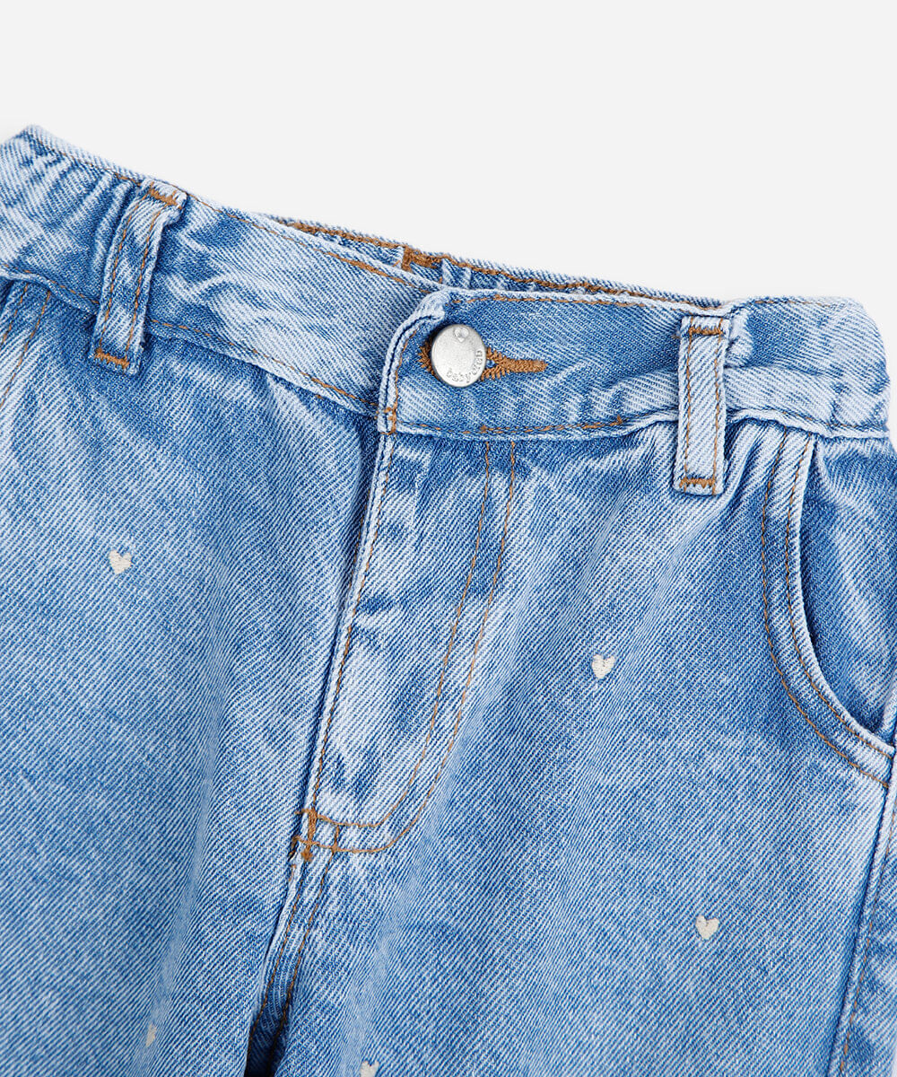 calça clochard infantil de algodão com bordados azul