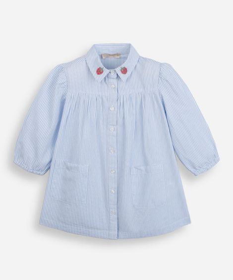 vestido infantil de algodão com bordado listrado azul