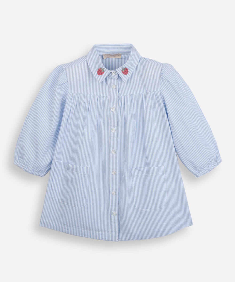 vestido infantil de algodão com bordado listrado azul
