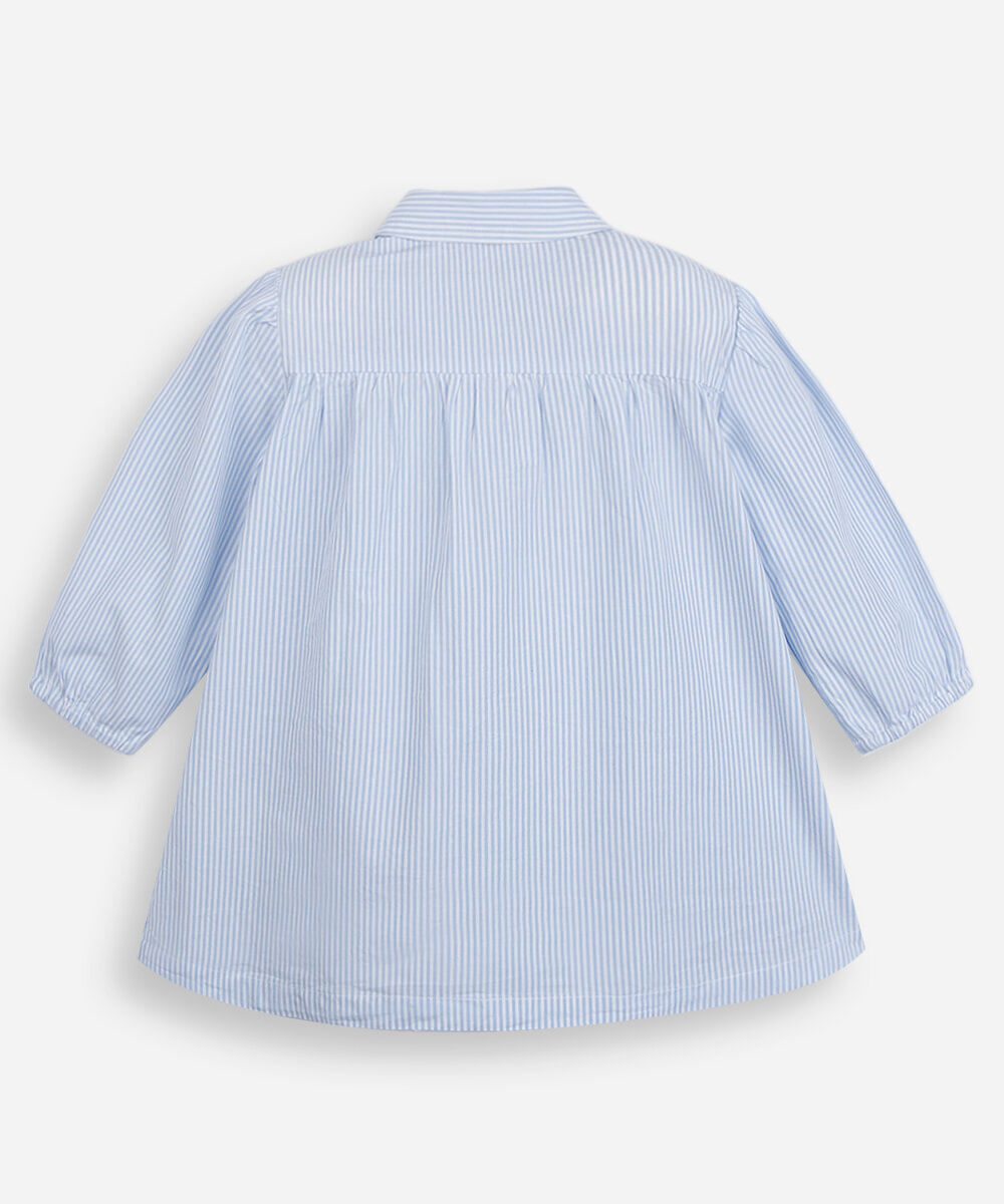 vestido infantil de algodão com bordado listrado azul