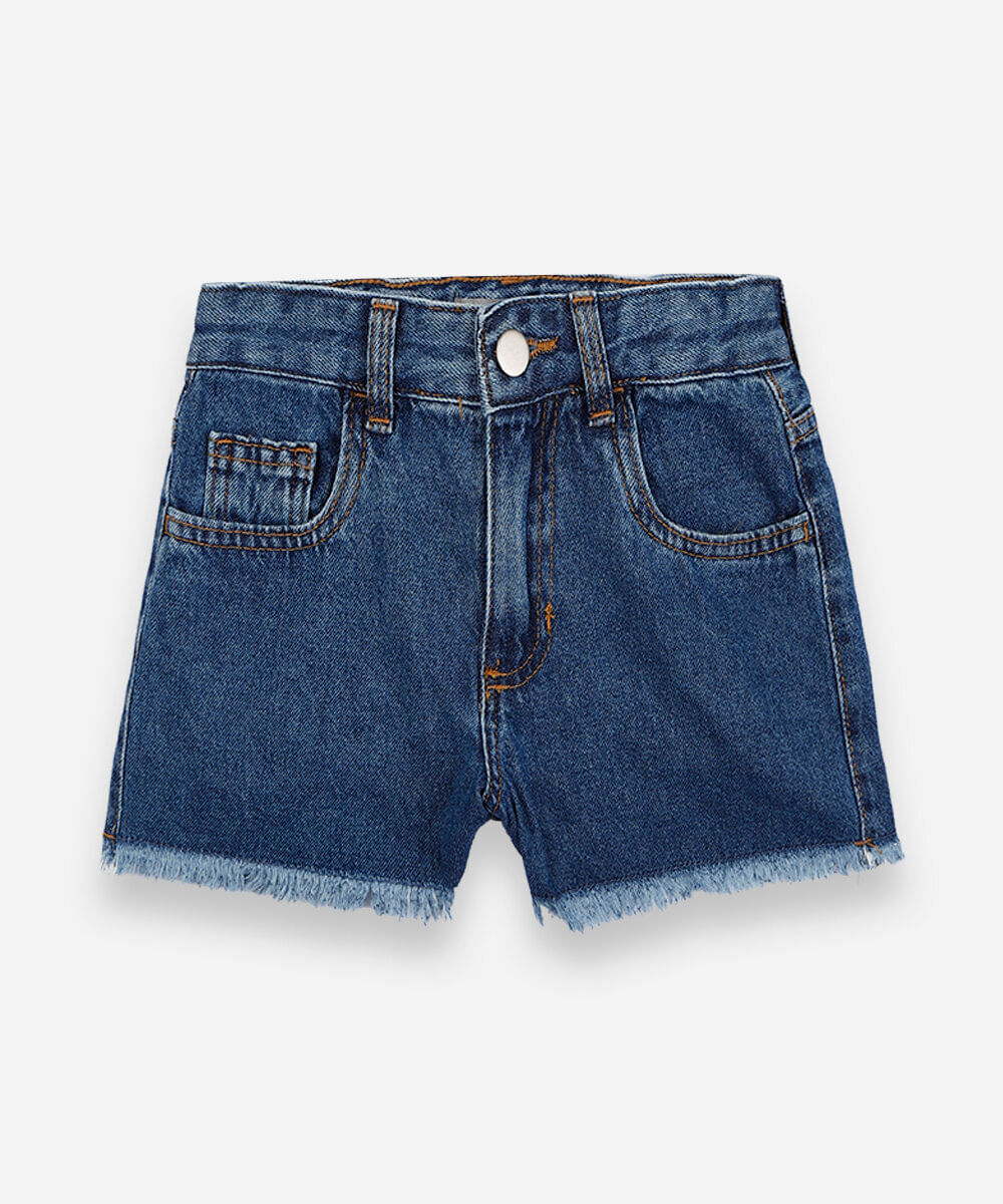 short jeans infantil de algodão azul