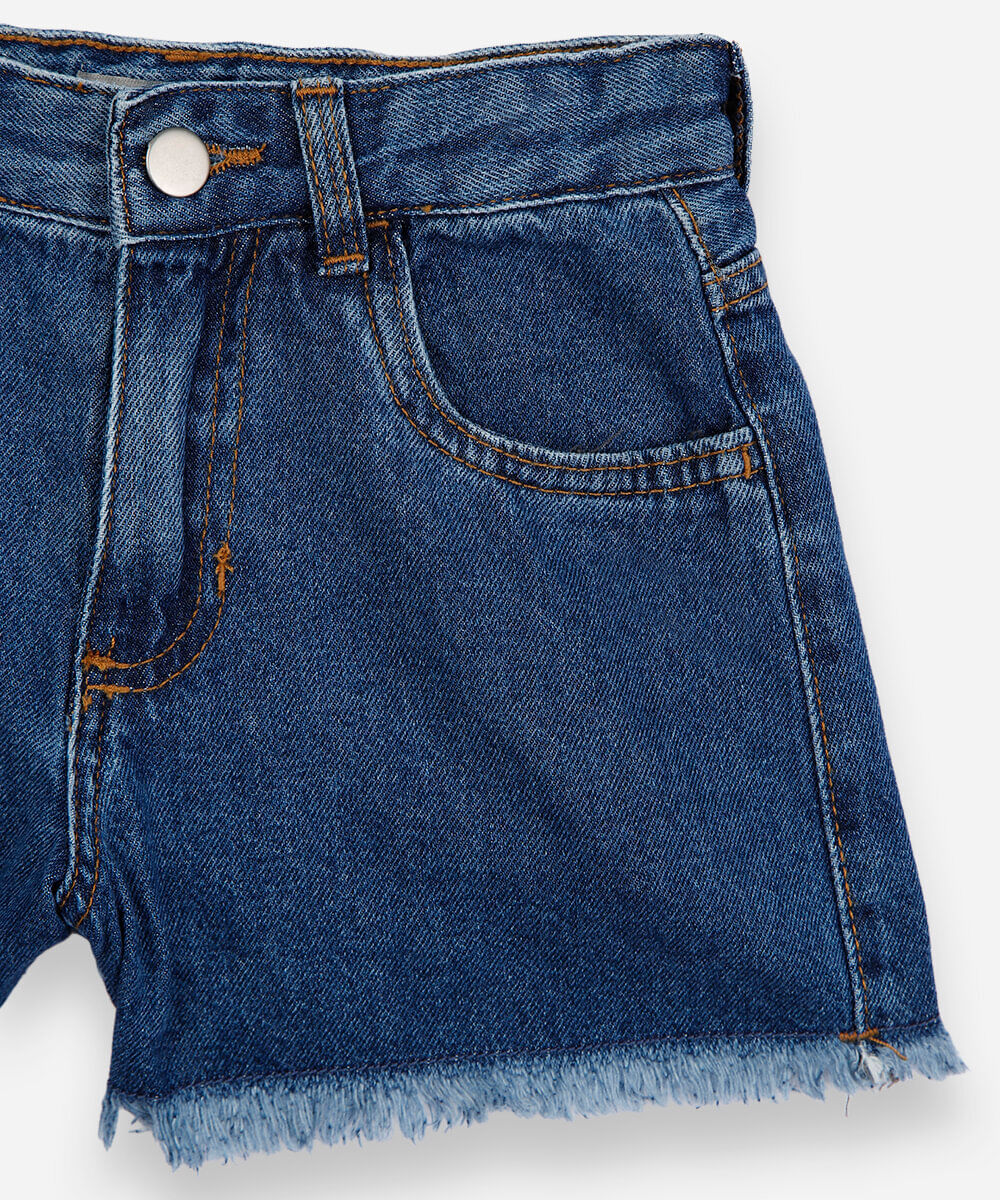 short jeans infantil de algodão azul