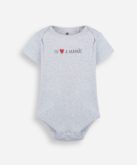 body infantil de algodão eu amo a mamãe cinza