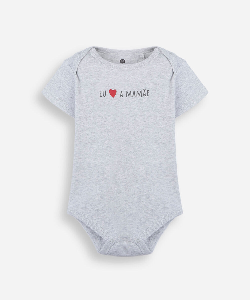 body infantil de algodão eu amo a mamãe cinza