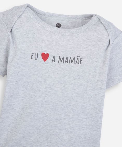 body infantil de algodão eu amo a mamãe cinza