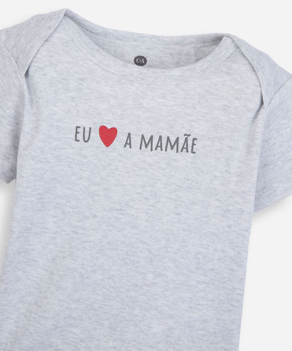 body infantil de algodão eu amo a mamãe cinza