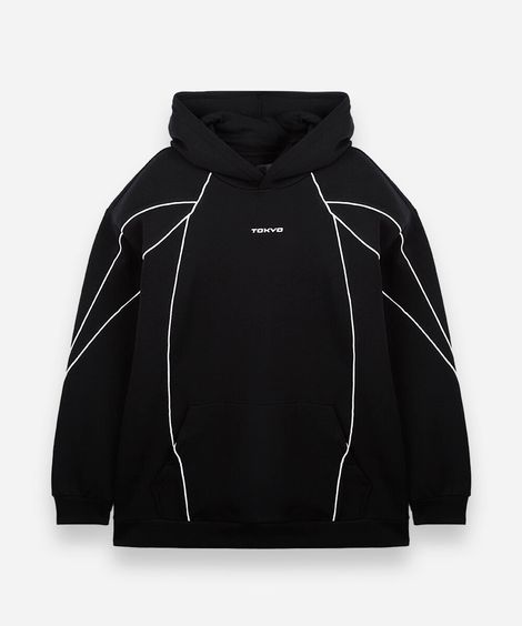 blusão oversized juvenil de moletom  com nervuras preto