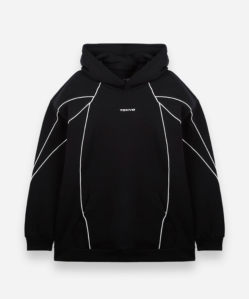 blusão oversized juvenil de moletom  com nervuras preto