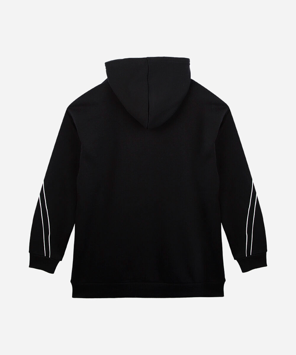 blusão oversized juvenil de moletom  com nervuras preto