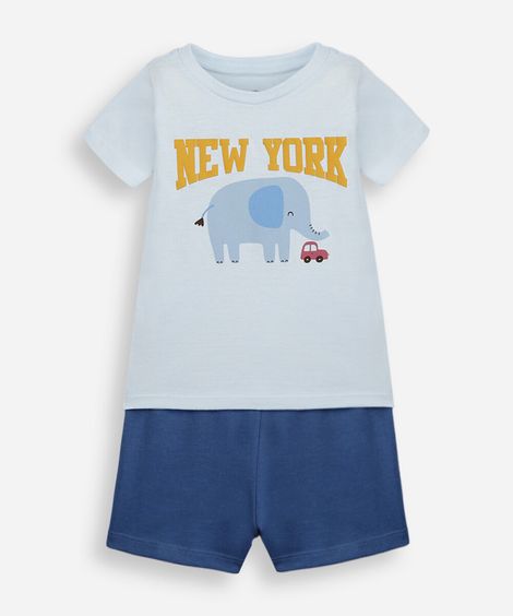 conjunto curto infantil de algodão estampado azul