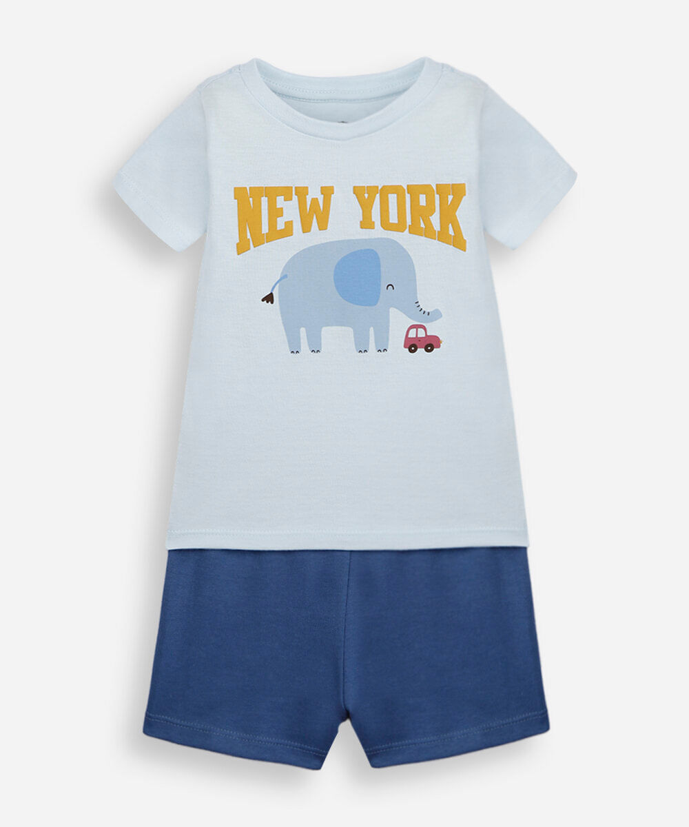 conjunto curto infantil de algodão estampado azul